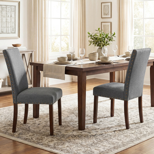 Set of 2 Solid Rubber Wood Upholstered Dinner Chairs
