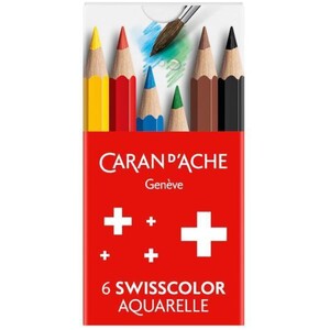 Caran d'Ache Swisscolor 6 Half-Length Water-Soluble Colour Pencils - Carded Set