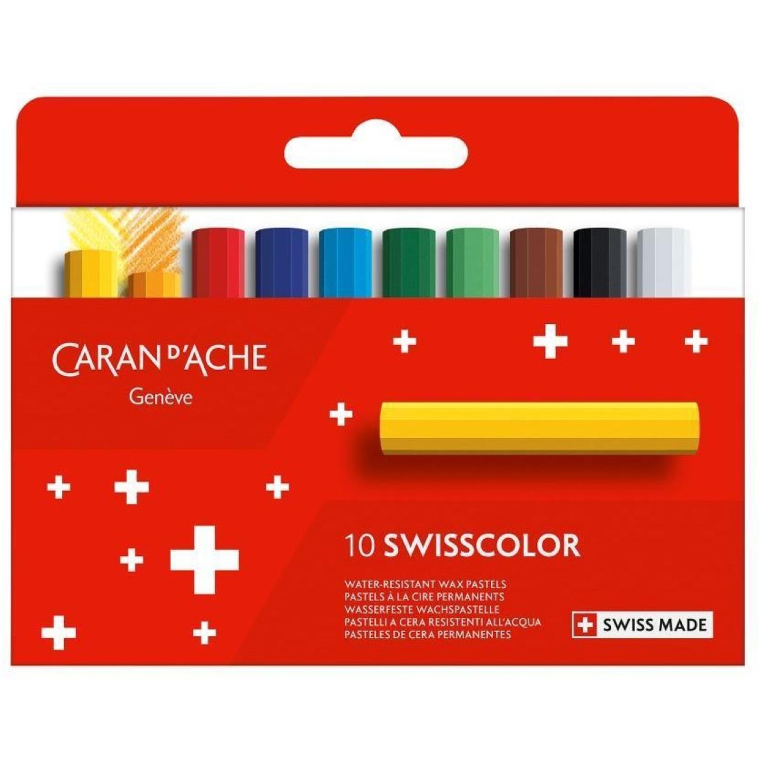Caran D'ache Swisscolor 10 Half-Length Permanent Water-Resistant Wax Pastels - Assorted Colours