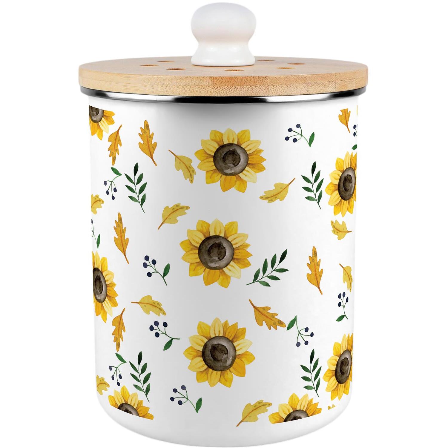 Purely Home Sunflowers Print Food Waste Caddy - Metal 2L Decorative Kitchen Compost Bin - Yellow