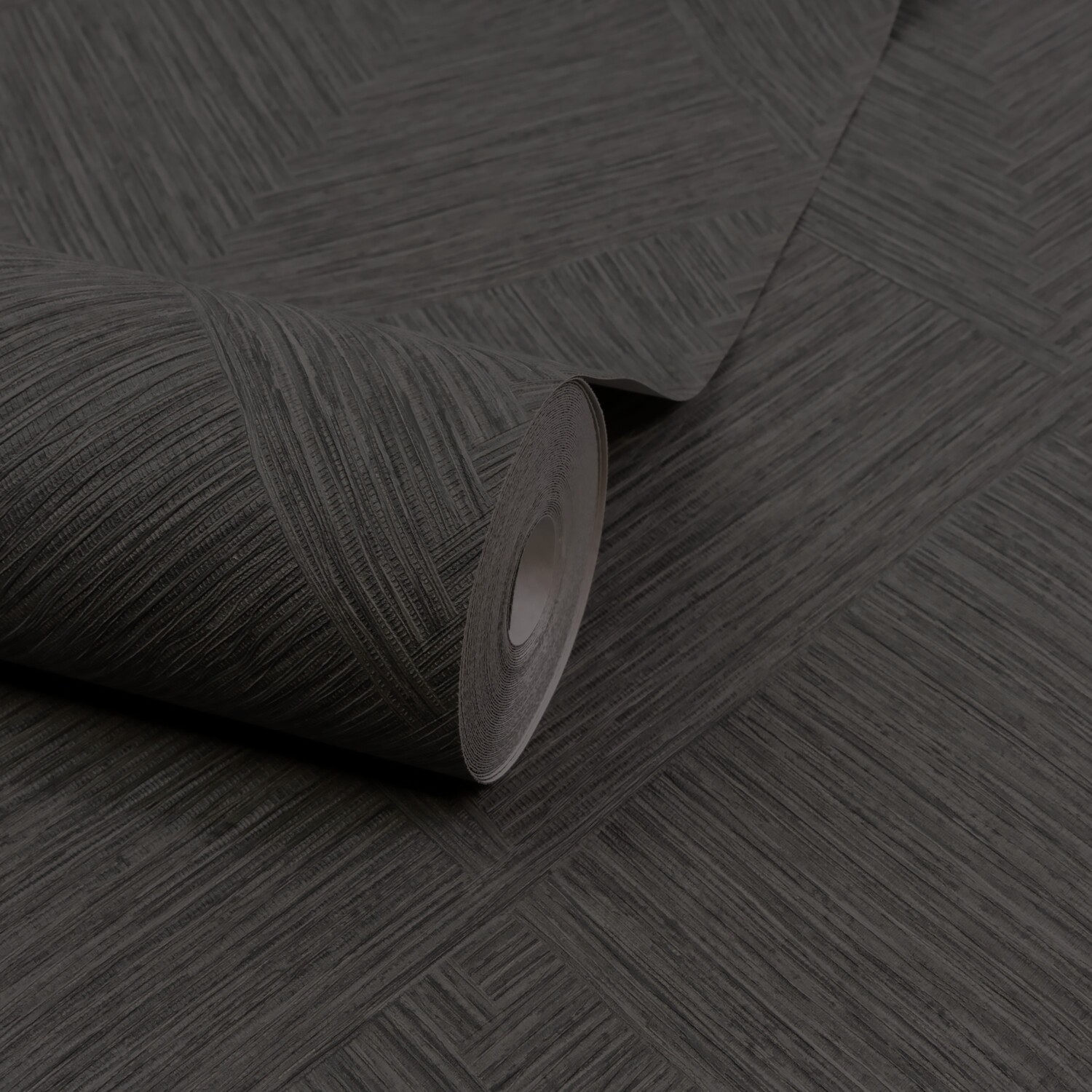 Rackhams Black Boutique Loni Geometric Natural Weave Luxury Weight Embossed Wallpaper, Ash - Image 2