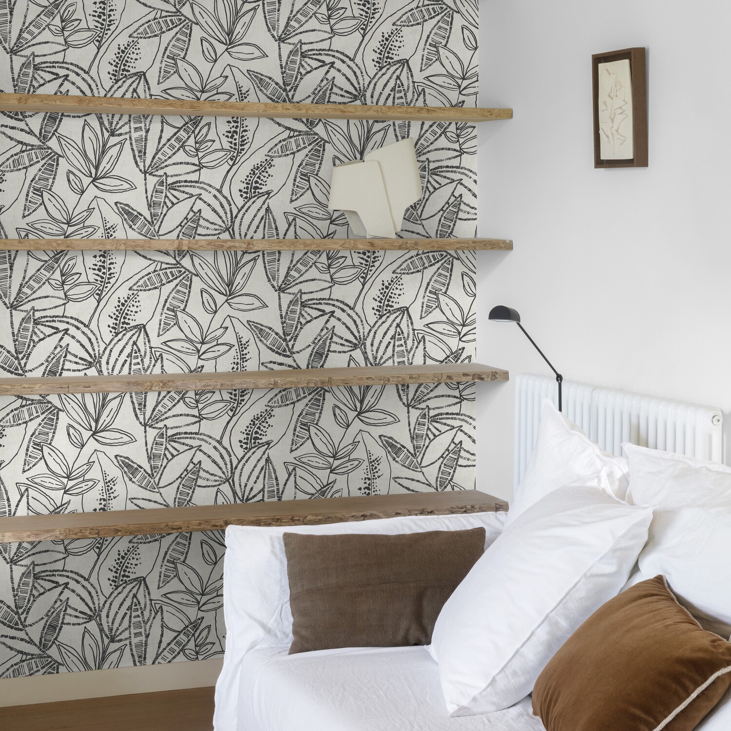 Grandeco Valadera Stitched Sketched Leaves Wallpaper - Black White - Textured Blown Vinyl - Paste the Wall A71802 - Image 2