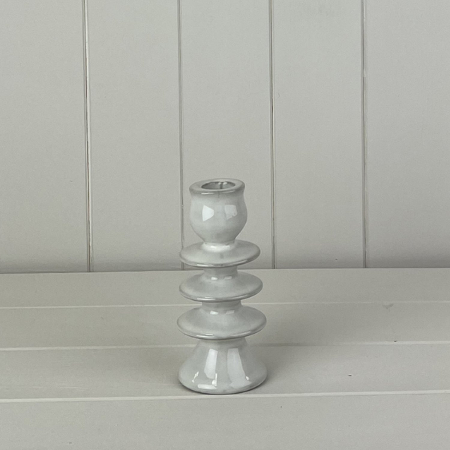 Kdmd Grey Glazed Ceramic Candle Holder With Textured Detail - Grey
