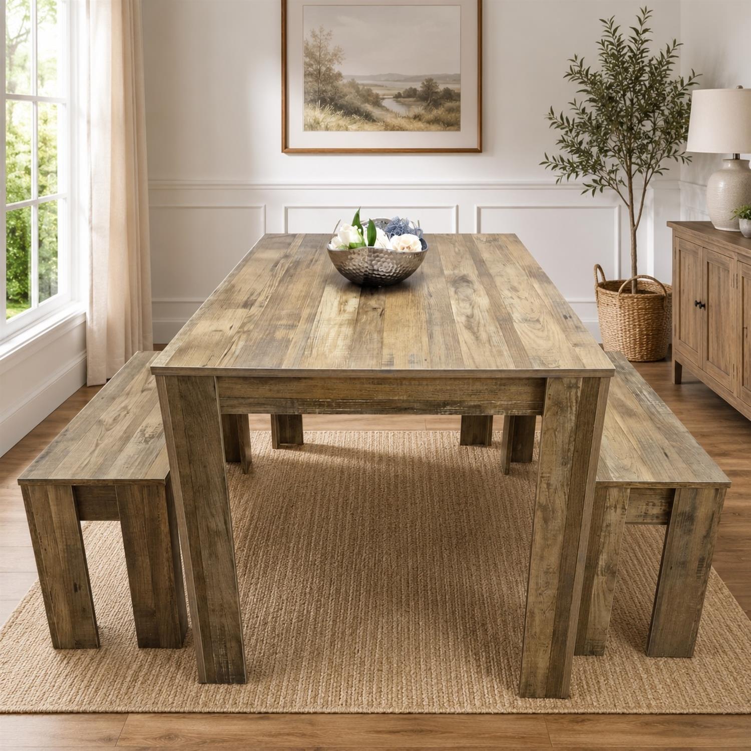 Portland Rustic Effect 4 Seater Dining Set - Brown - Image 3
