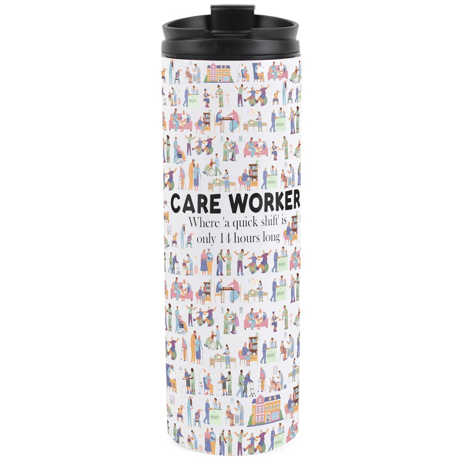 Purely Home Novelty Care Worker Travel Flask - Reusable Stainless Steel Tumbler Gift - Multicoloured
