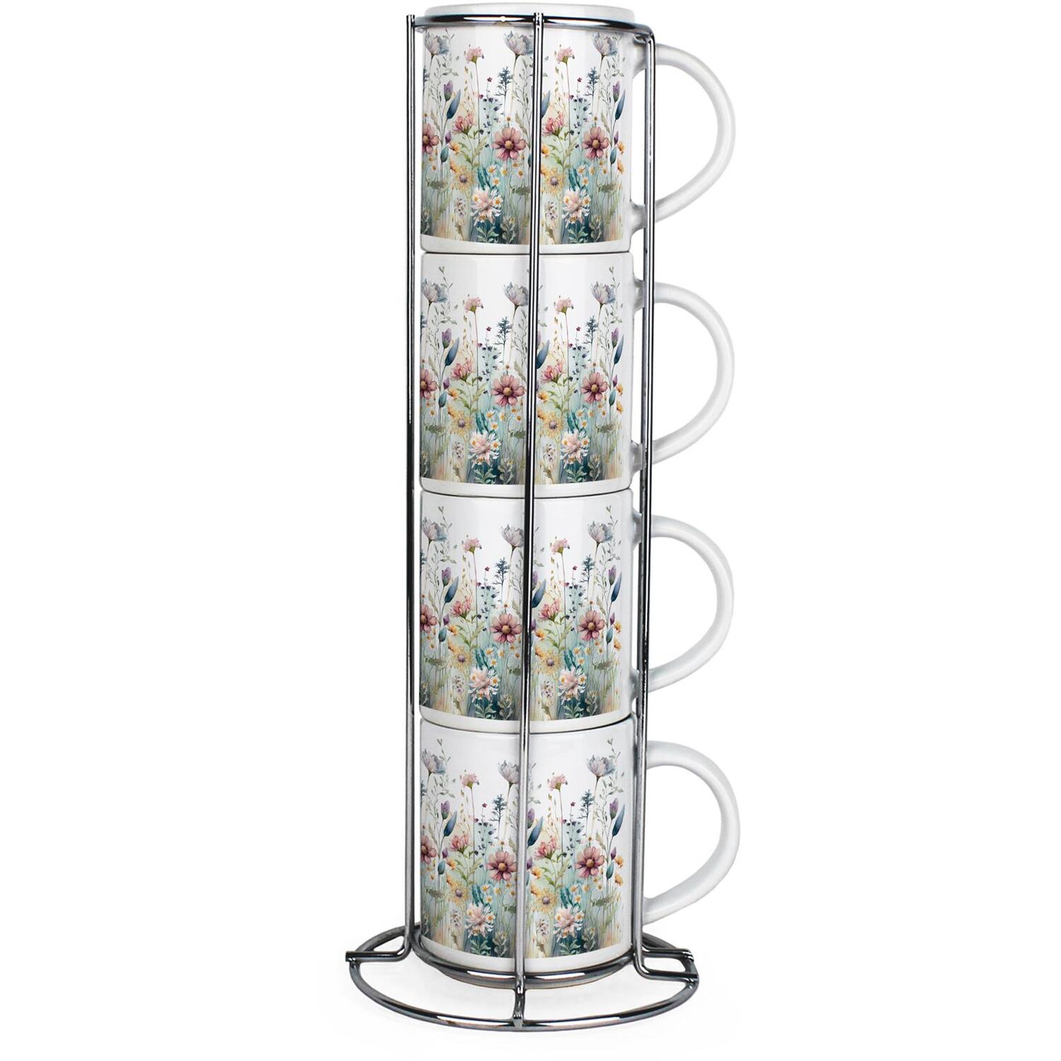 Soft Wildflowers Small Stacking Mugs Set - Floral Gifts for Her - Set of 4 - Image 2