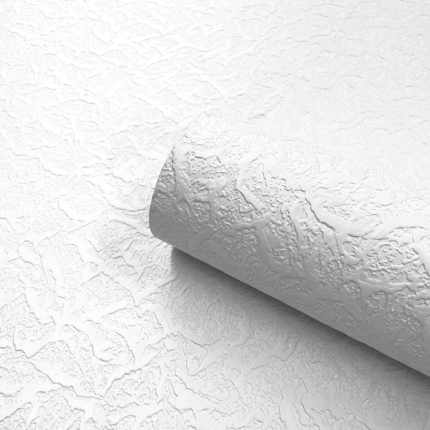 White Paintable Embossed Wallpaper Textured Cracked Ice Glossy Finish - Image 4