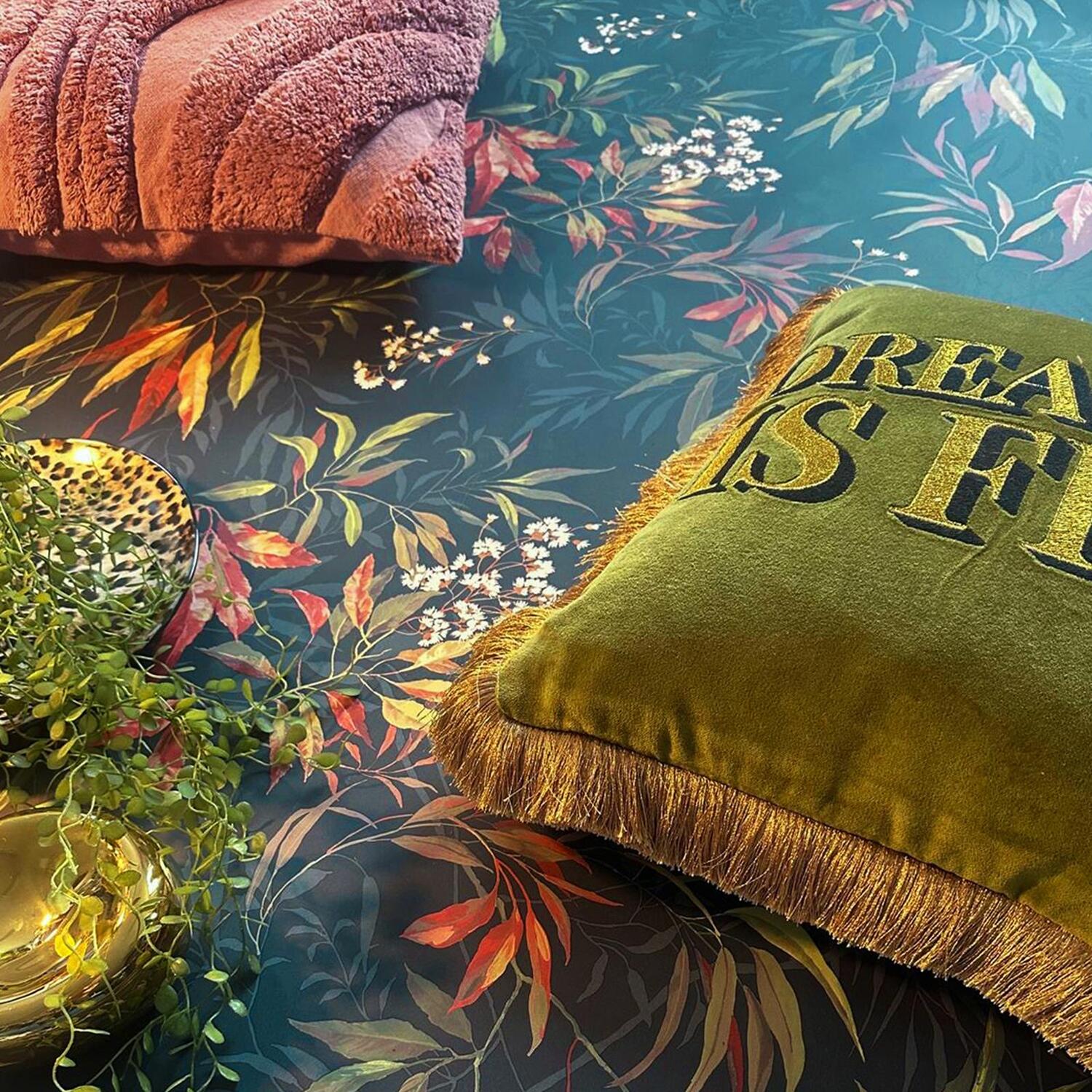Dark Blue Floral Wallpaper Multi Willow Leaf Botanical Tropical Feature Lounge - Image 2
