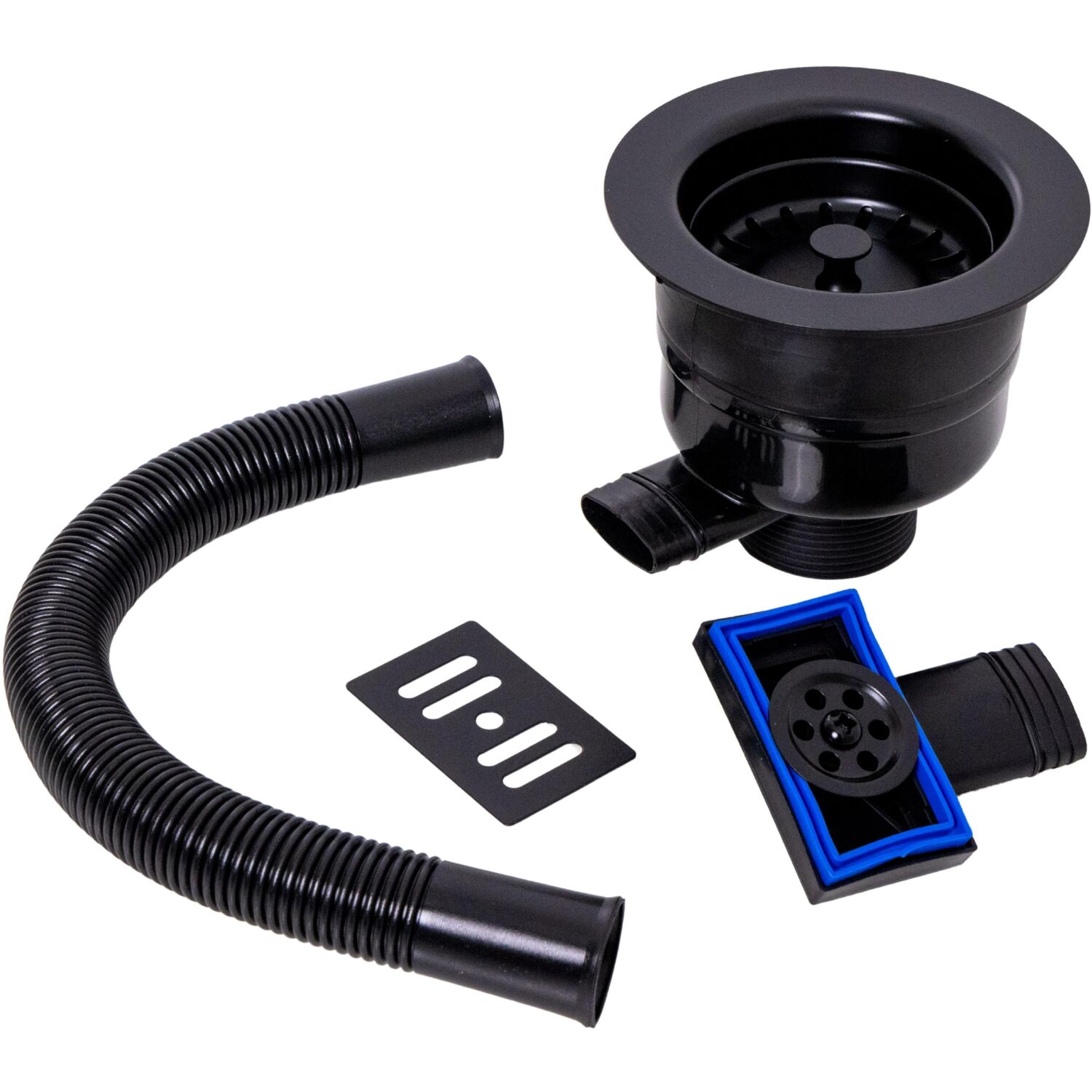 Round Kitchen Sink Strainer Waste with Overflow, Top Fix Installation, 231 x 114 x 214mm, Black - Image 2