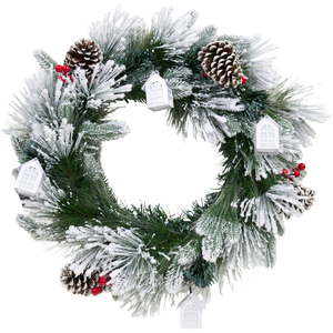 Flocked Fibre Optic House Wreath
