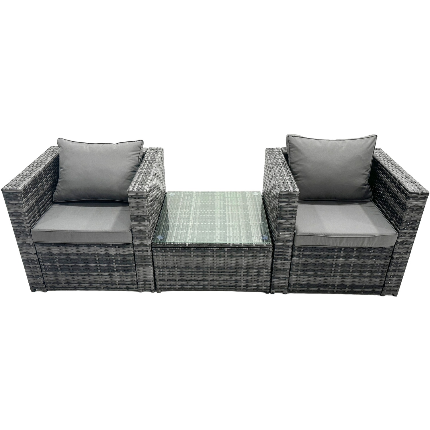 Fimous Dark/Grey Rattan Garden Furniture Chairs Square Coffee Table Set - Image 2