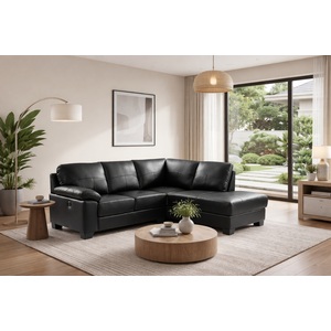 Brooklyn Black Leather Corner Sofa + USB Charging Ports RHF