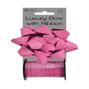 Pack of 6 Baby Pink Glitter Bows And Ribbon Spools For Baby Shower Decoration