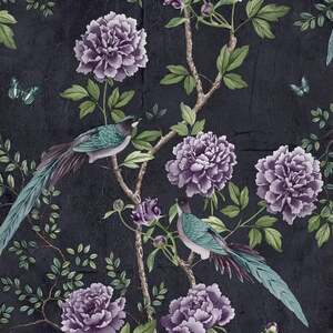 Sample of Vintage Chinoiserie Wallpaper in Midnight