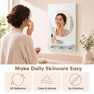 Costway Bathroom Mirror with Storage Shelf and Hanging Hooks-White