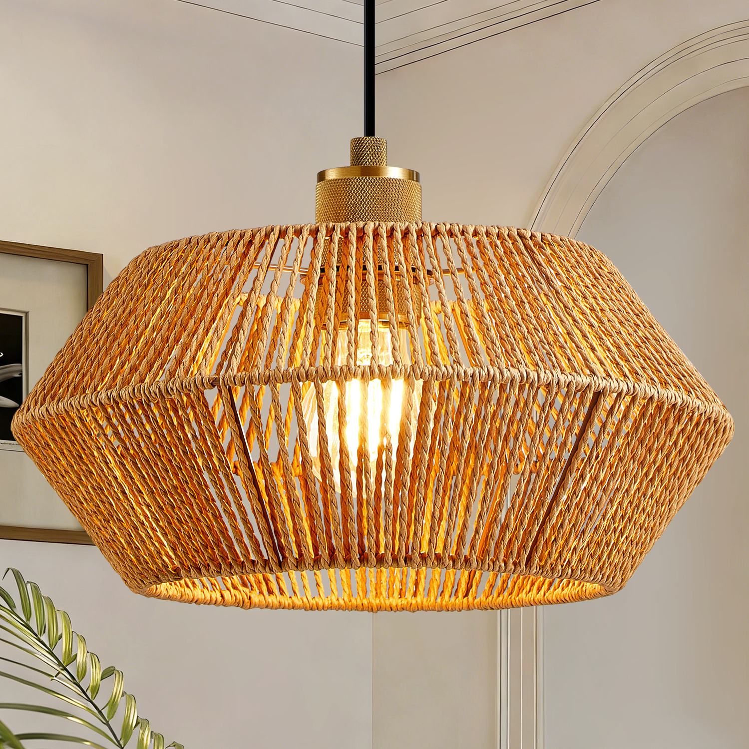 Harper Living Easy Fit Dome Shade Handwoven Rope - Black - Sepia - Image 3