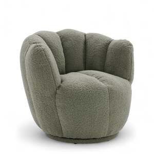 Teddy Boucle Fabric Sage Green Naomi Scalloped Barrel Chair