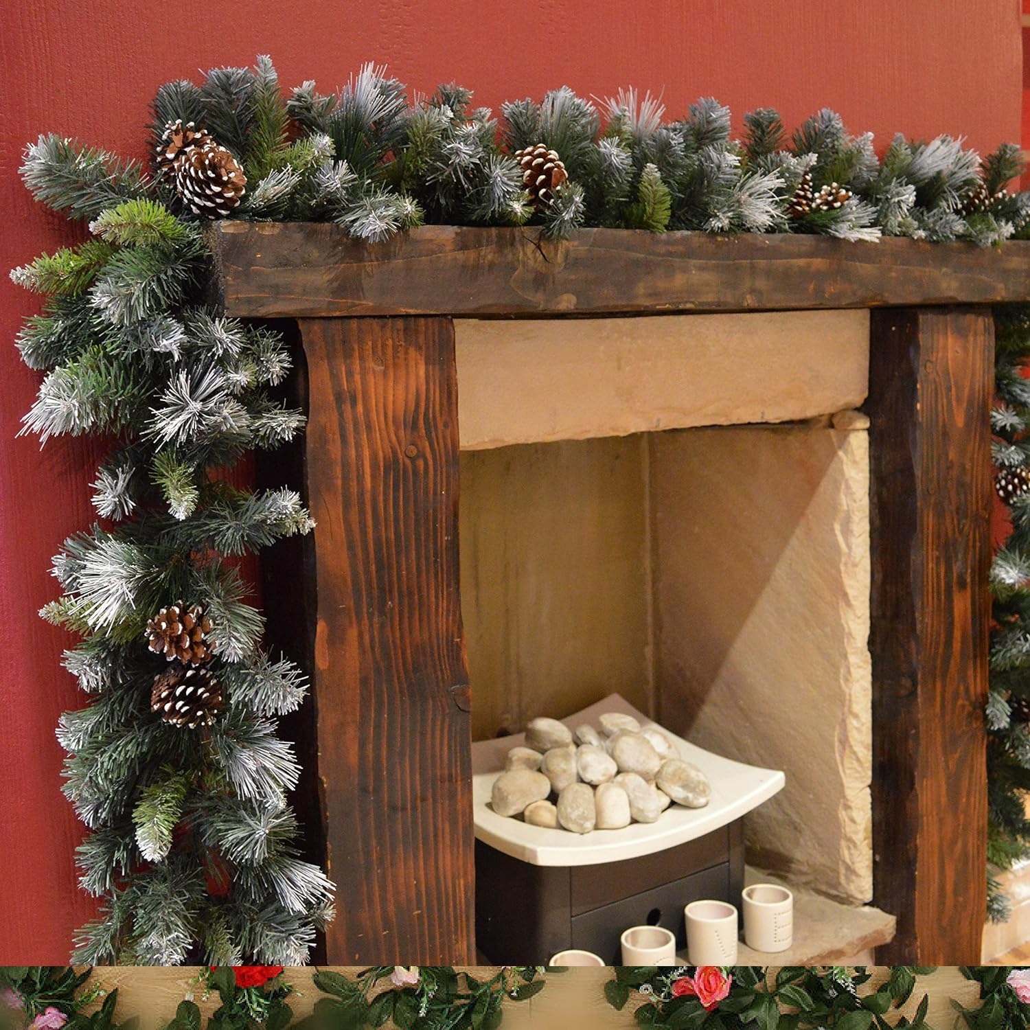 - 270Cm X 25Cm Artificial Snow Frosted Glacier Indoor Christmas Garland Pine Cones - Image 2
