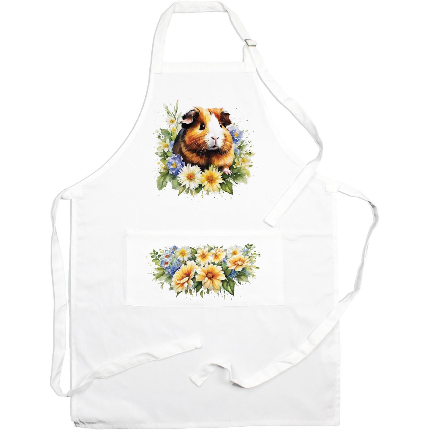 Purely Home Guinea Pig Kitchen Apron With Adjustable Ties & Pocket - White