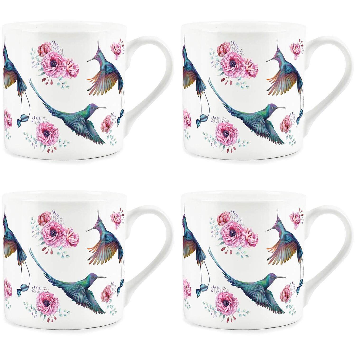 Hummingbirds Bone China Mugs - Pink Floral Gifts for Bird Lovers Set of 4 - Image 2
