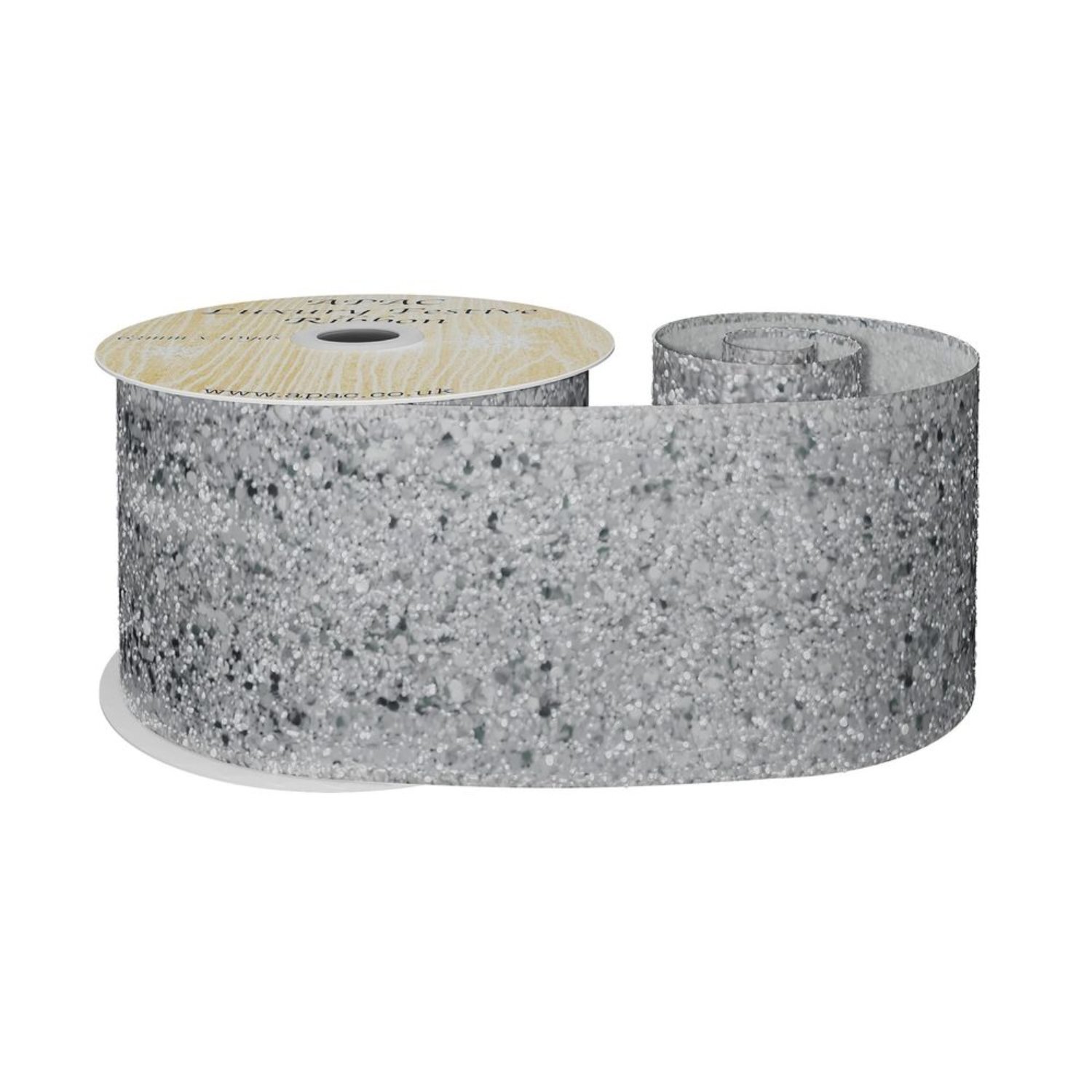 Kdmd Unisex Silver Glitter Wired Ribbon 63Mm X 10Y - Image 2
