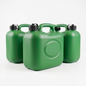 Pegdev 5L Green Plastic Fuel Can with Safety Cap and Flexible Spout Pack of 3