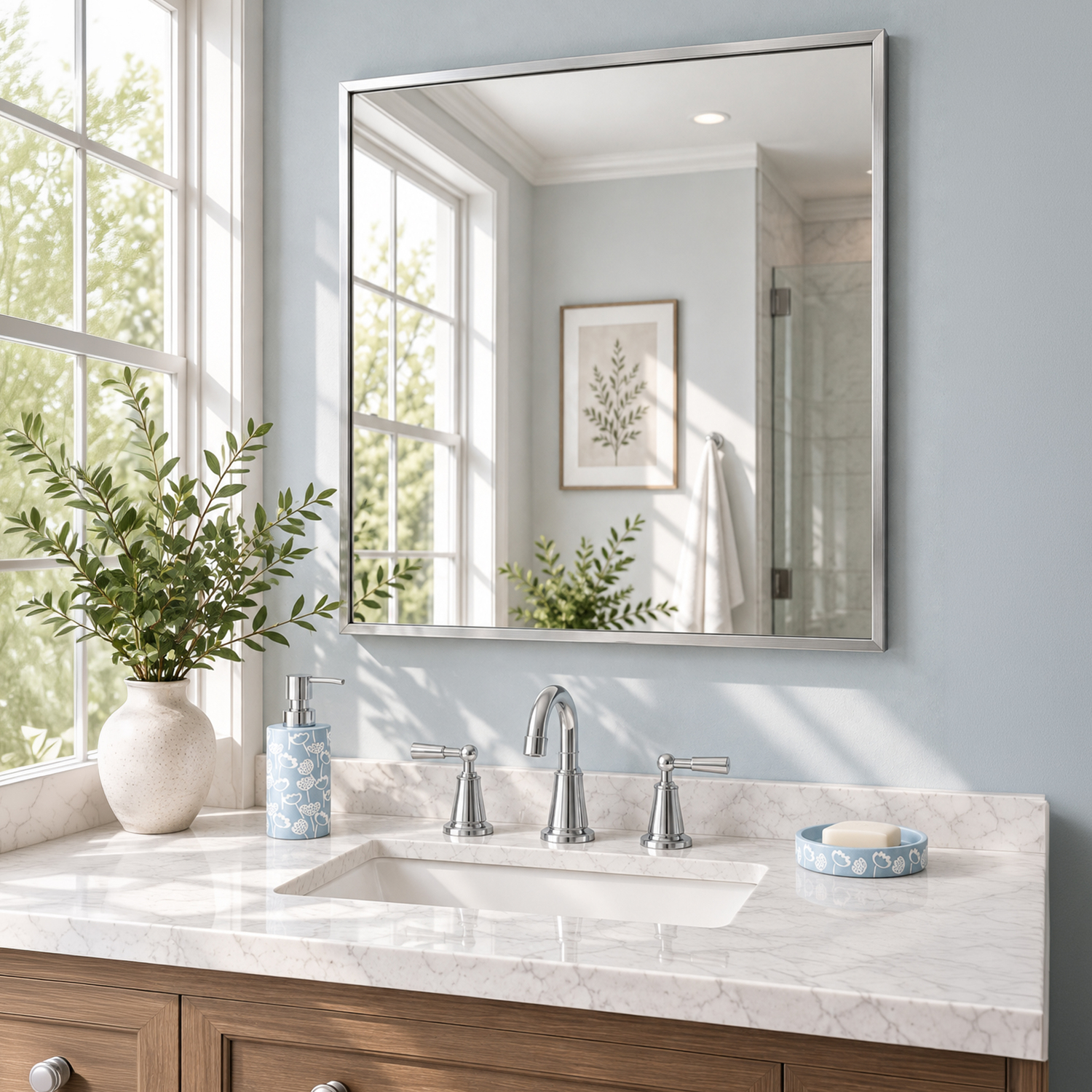 Showerdrape Paddington Brushed Framed Square Mirror - Brushed Chrome