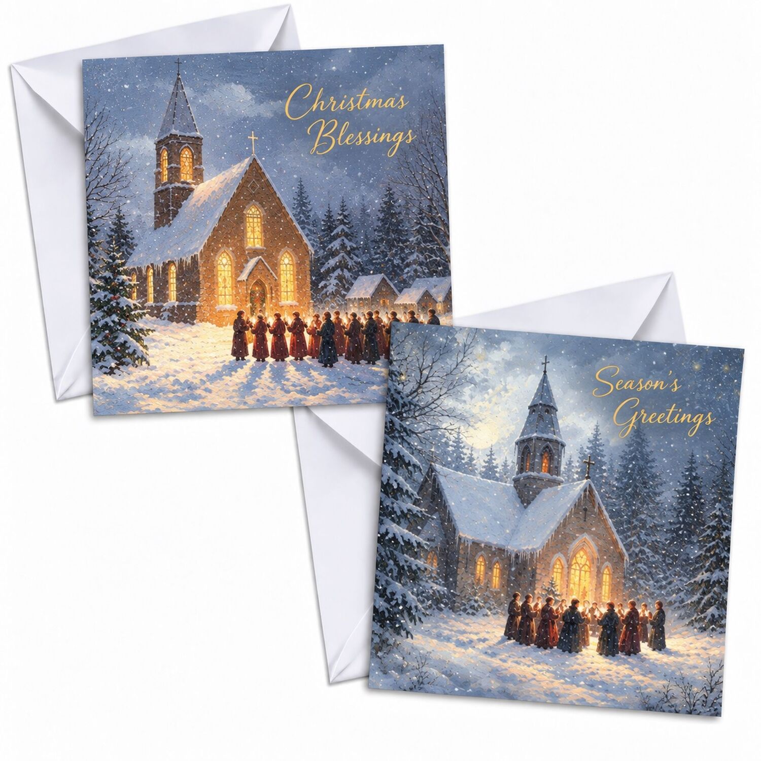 24 Christmas Cards With Envelopes Religious Church Carol Singers 2 Design 14cm - Image 2