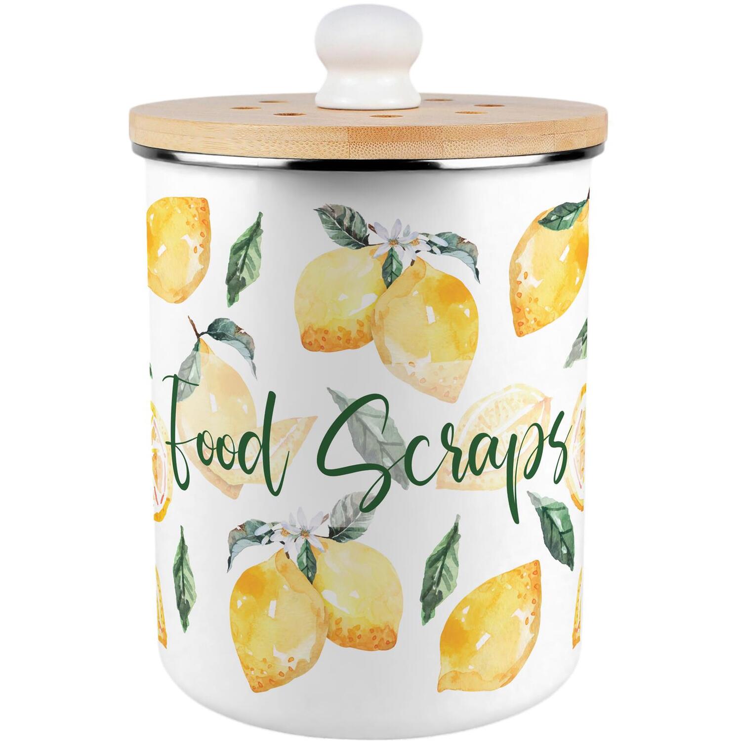 Purely Home Vibrant Lemons Food Scraps Caddy - Decorative Kitchen Compost Bin, 2L - Yellow