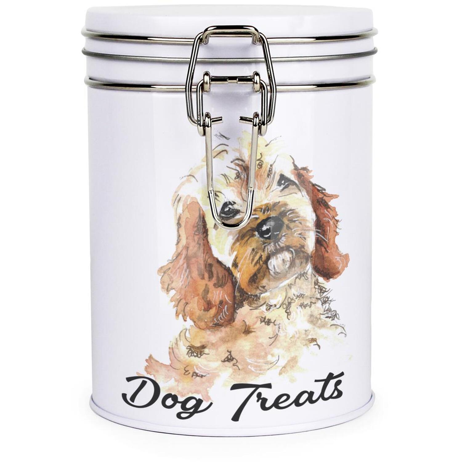 Purely Home Cockapoo Portrait Clip-Lid Dog Treats Storage Canister - White