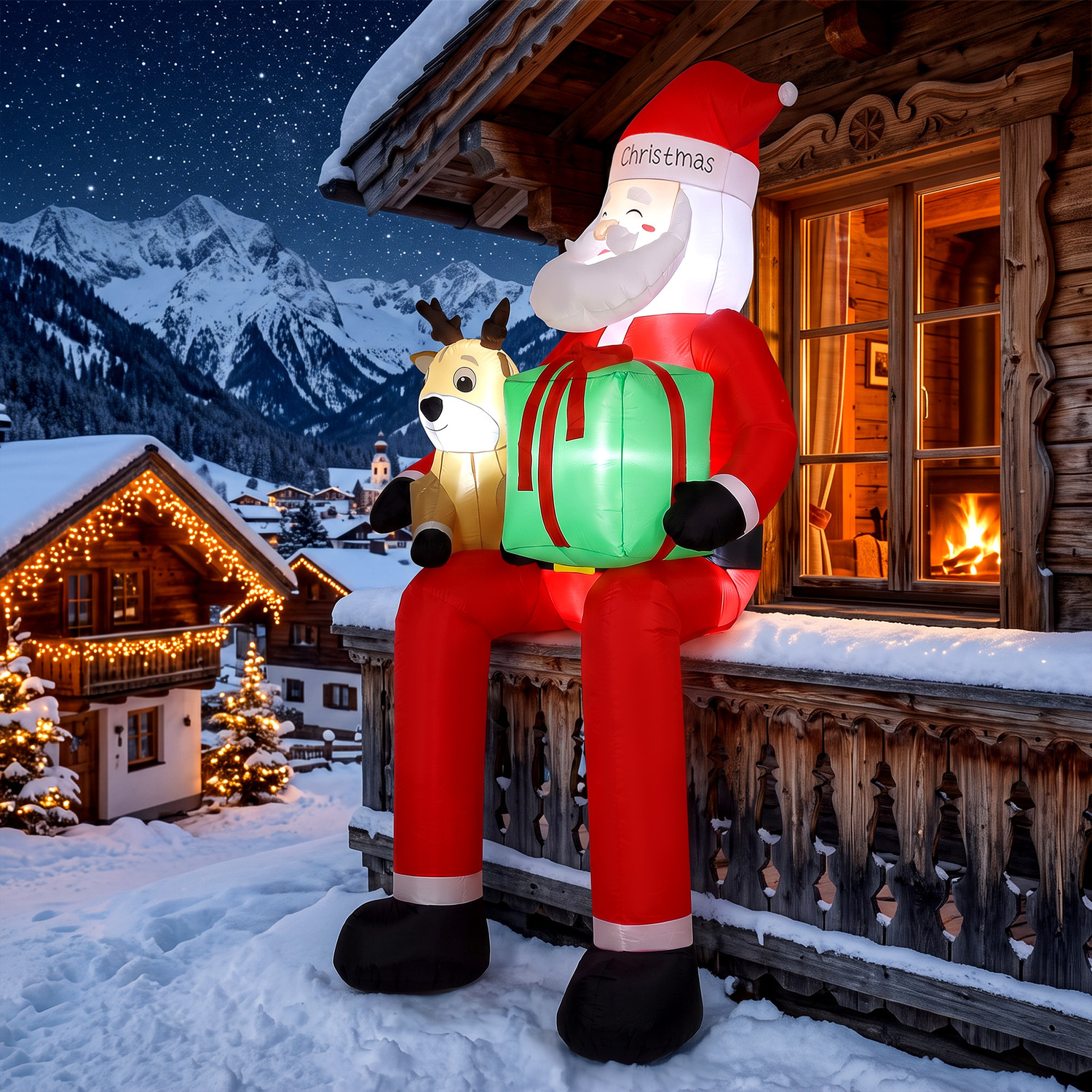 Outsunny Brown/Green/Dark 9.3Ft Giant Christmas Inflatable Hanging Santa Claus W/ Reindeer - Image 4