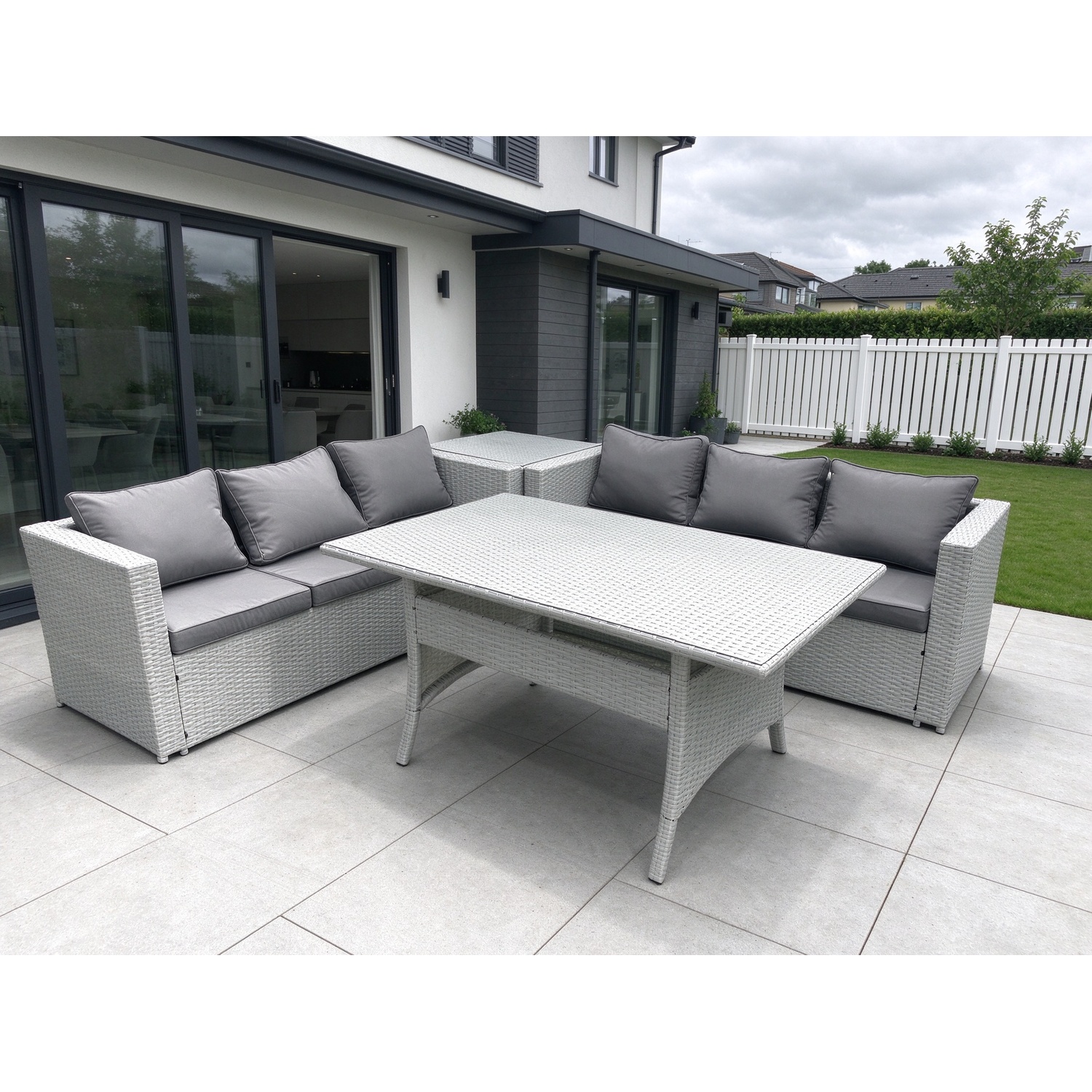 Fimous Unisex Light Grey Rattan Garden Furniture Set Seater Outdoor Sofa Set With Dining Table Side Table Mixed Size 6 - Image 2