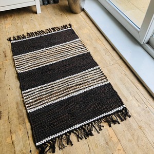Brown Espresso Leather And Jute Rug