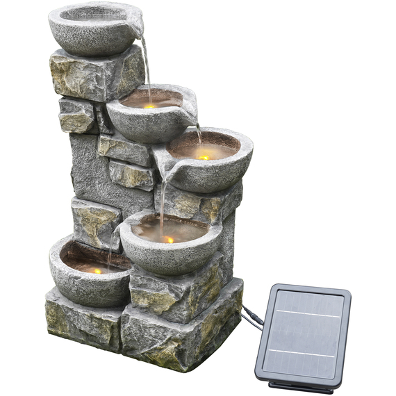 Outdoor Garden Water Fountain Feature Solar Power 4 Tier Bowl with LED Lights
