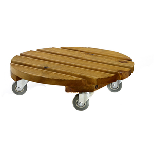 Heavy Duty Round Wood Garden Patio Plant Flower Pot Stand on Wheels 30cm