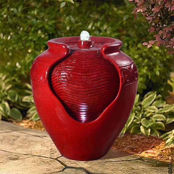 Garden Water Fountain Feature, Lights,Outdoor Red Waterfall Decor