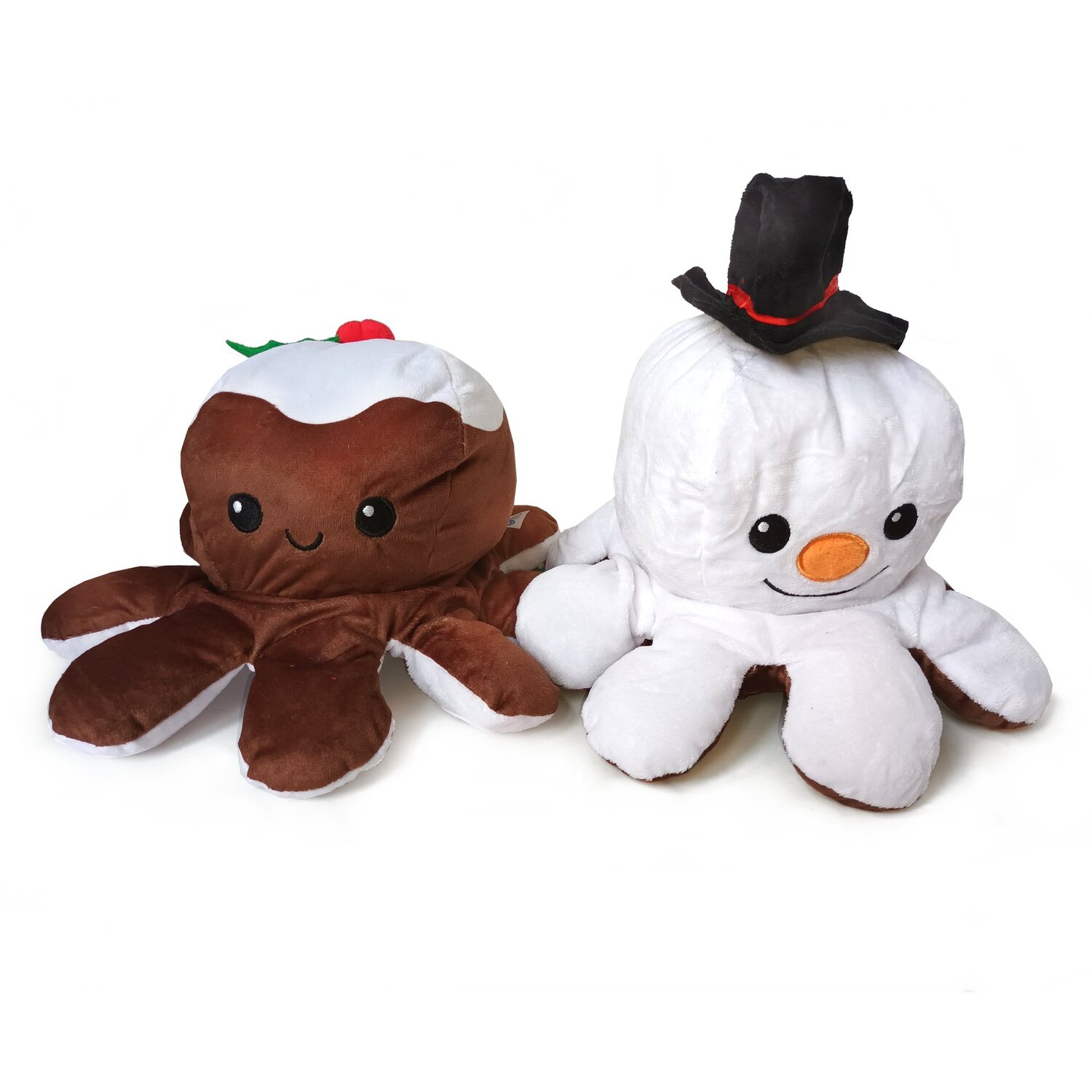 Image of Christmas Reversible Octopus Soft Toys - Snowman to Christmas Pudding