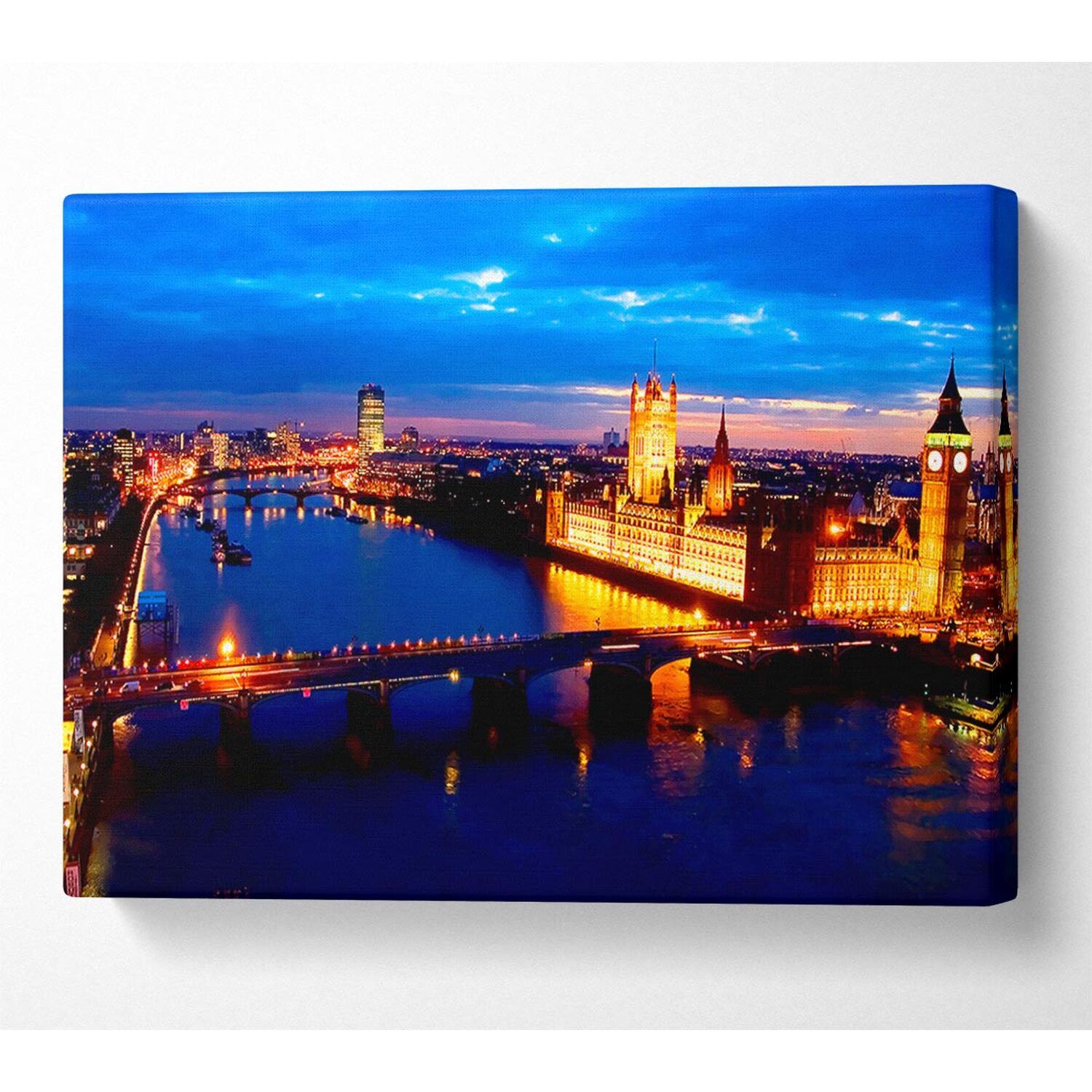 Wallart-Direct - London Ariel View Night Blues Canvas Print Wall Art - Yellow / 101.6cm thumbnail