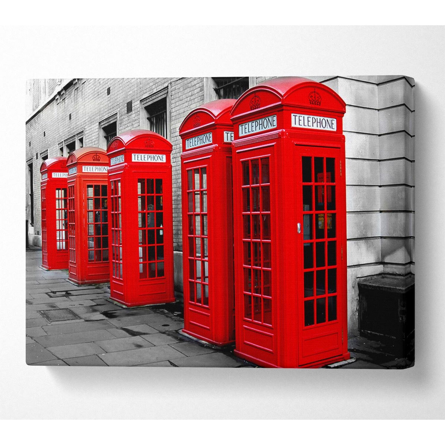 Wallart-Direct - London Red Telephone Boxes Canvas Print Wall Art - Yellow / 101.6cm thumbnail
