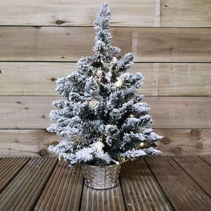 Pre-Lit Battery LED Snow Flocked Miniature Christmas Tree with Timer