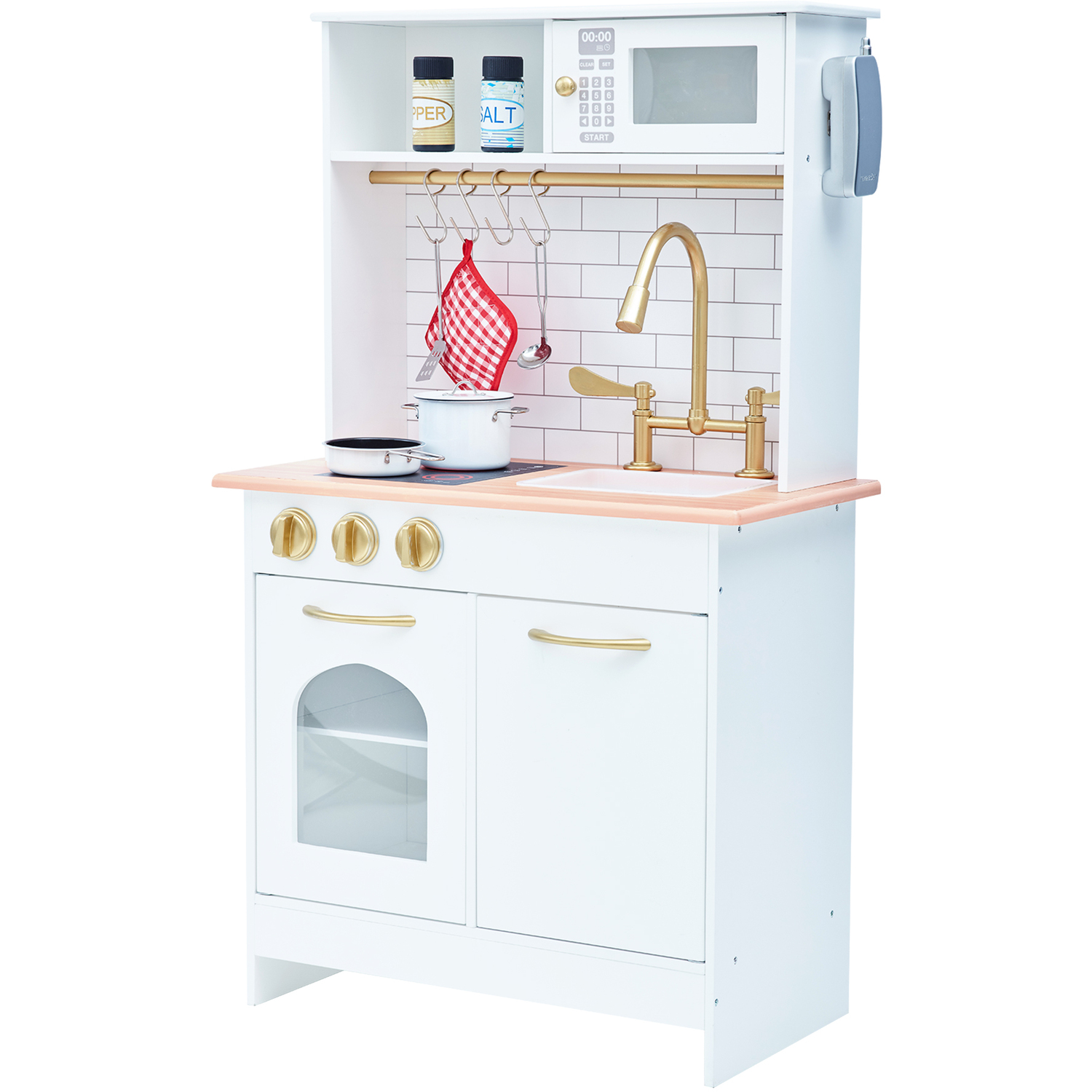 Kids Compact Wooden Play Kitchen - White