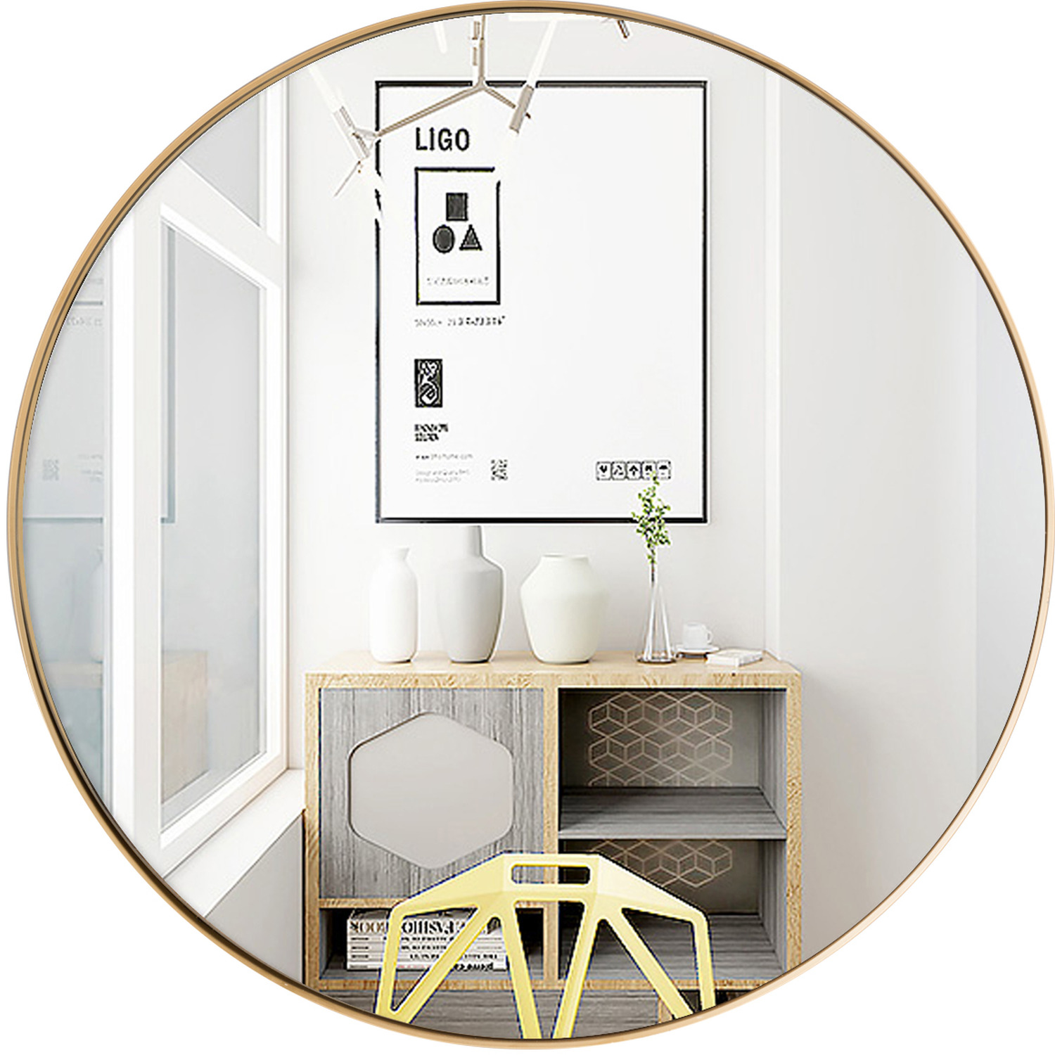 Costway 70cm Modern Metal Hanging Mirror-Gold - Gold thumbnail