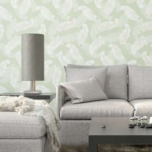 Feathers Sage Green Wallpaper