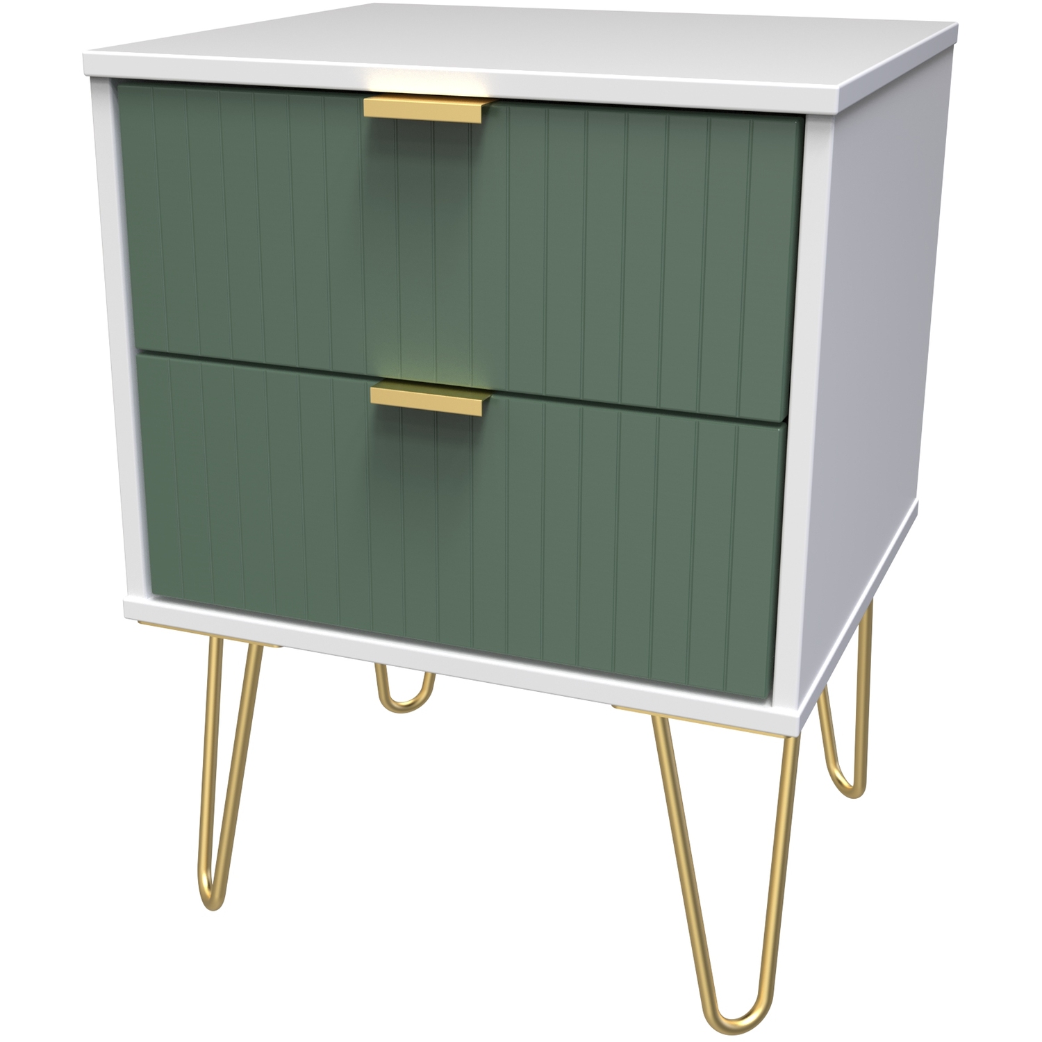 Linear Ready Assembled 2 Drawer Bedside Cabinet - Labrador Green White