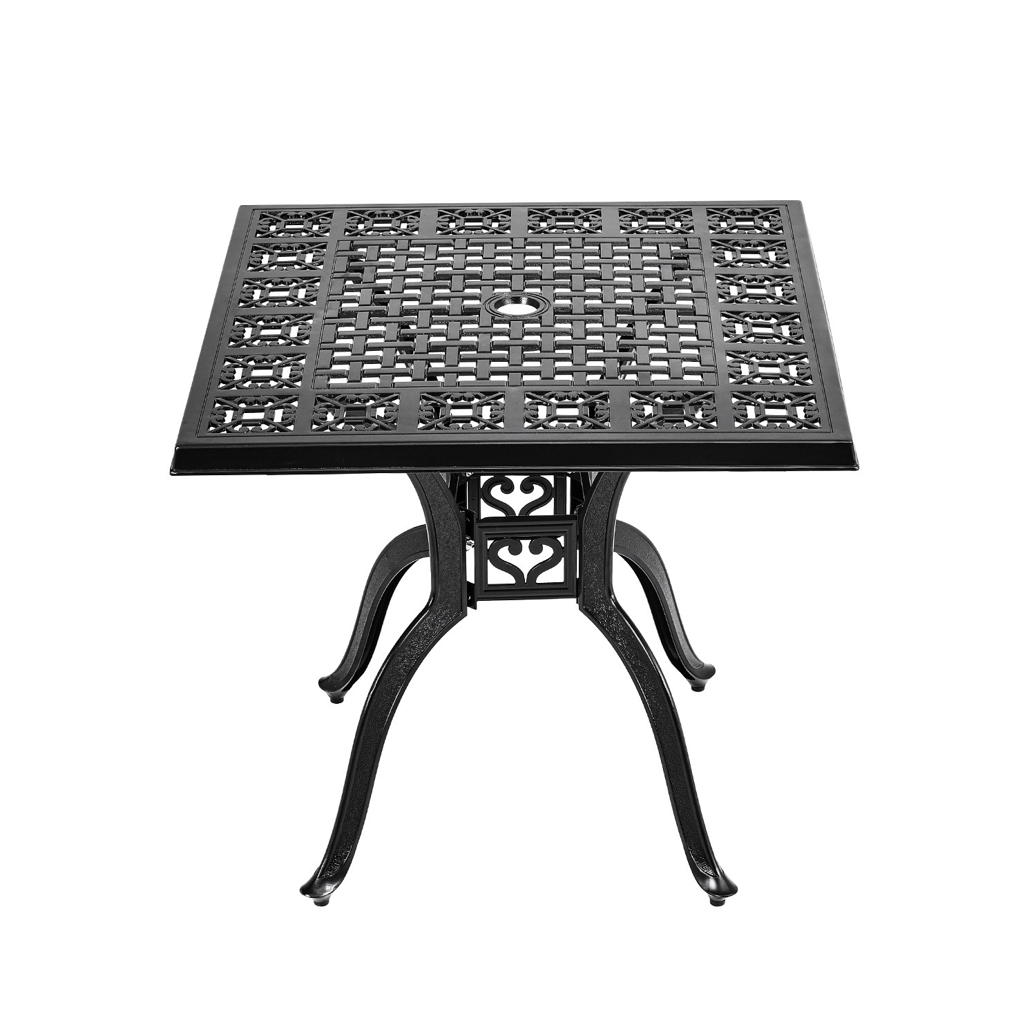Garden Dining Table With Hollow Grid Pattern - Black