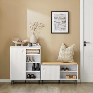 Shoe Storage Bench with Sliding Doors and Seat Cushion