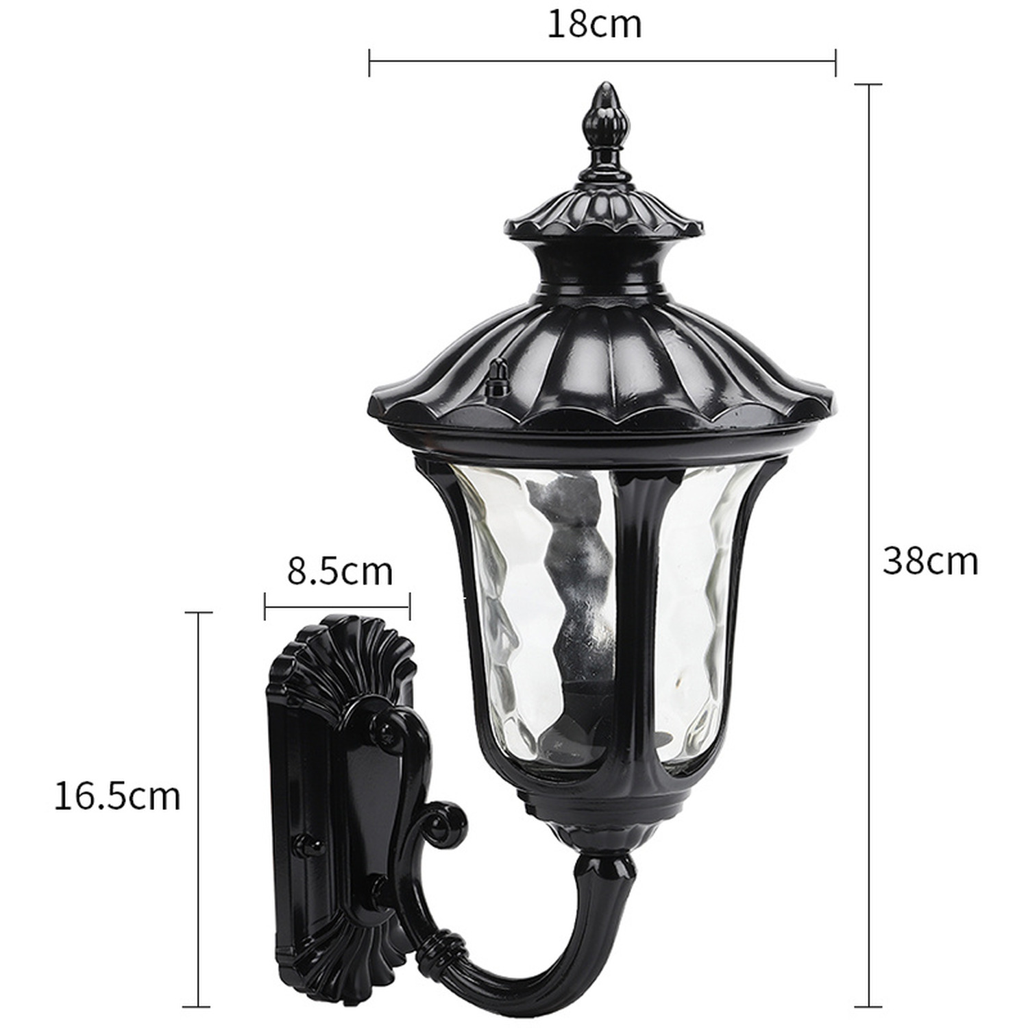 Outdoor Retro Led Lotus Wall Light Glass Sconce Lantern Lamp - Black