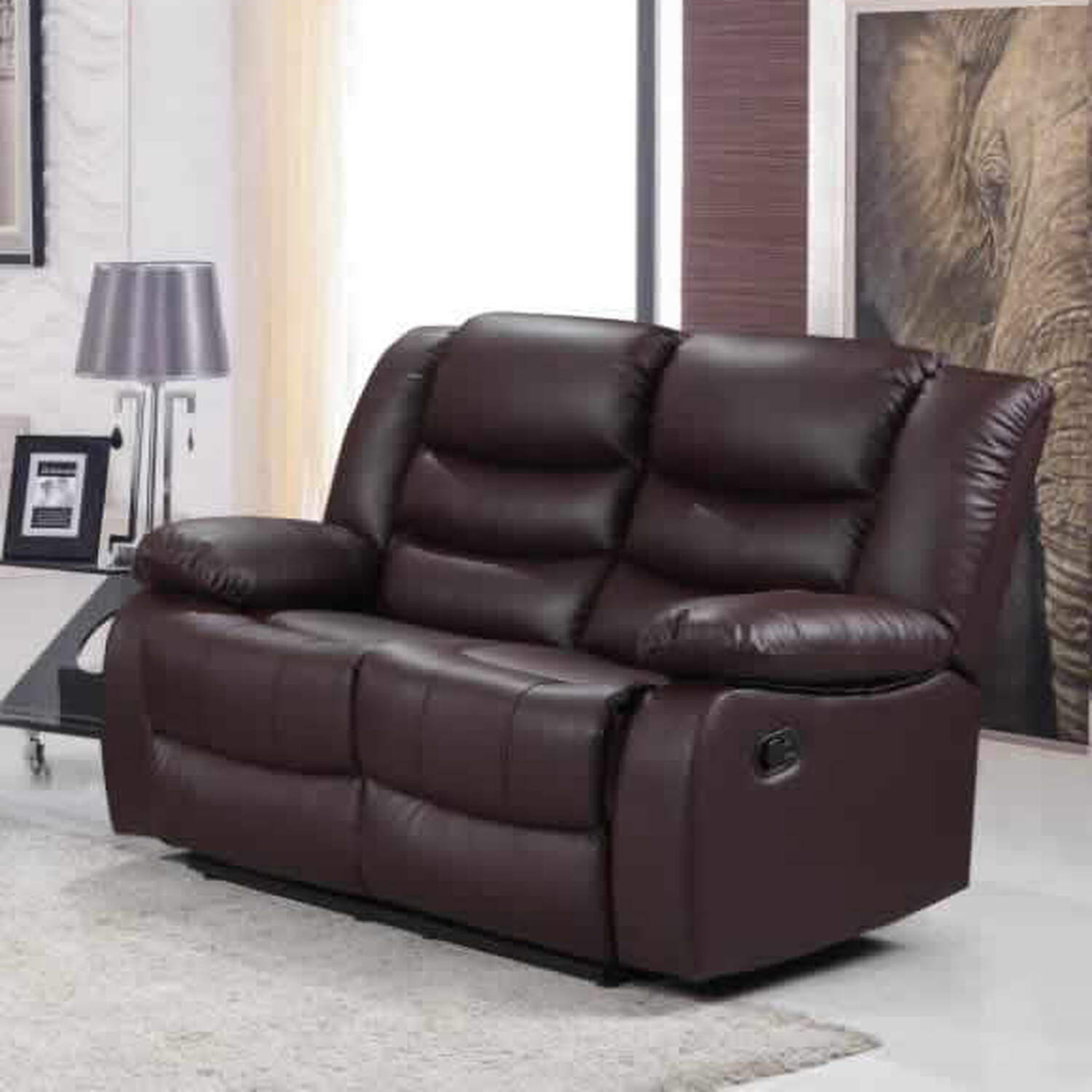 ECO LIVING - Recliner Sofa 2 Seater - Leather Brown thumbnail