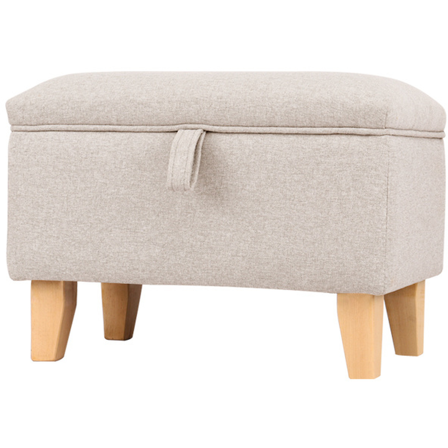 Simple Linen Fabric Footstool Storage Upholstered Ottoman Pouffe Stool - Beige / 49cm