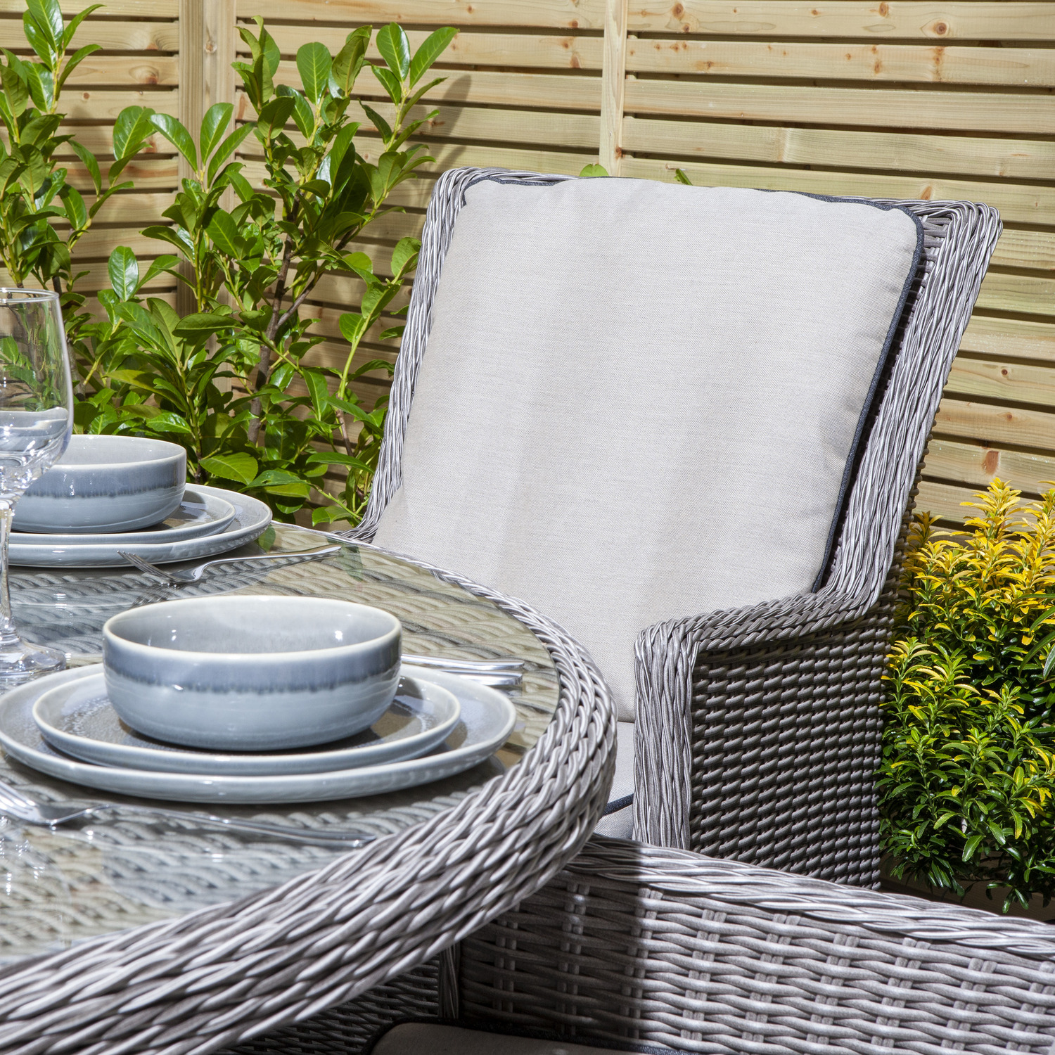 Prestbury 6 Seater Rattan Dining Set - Natural Stone